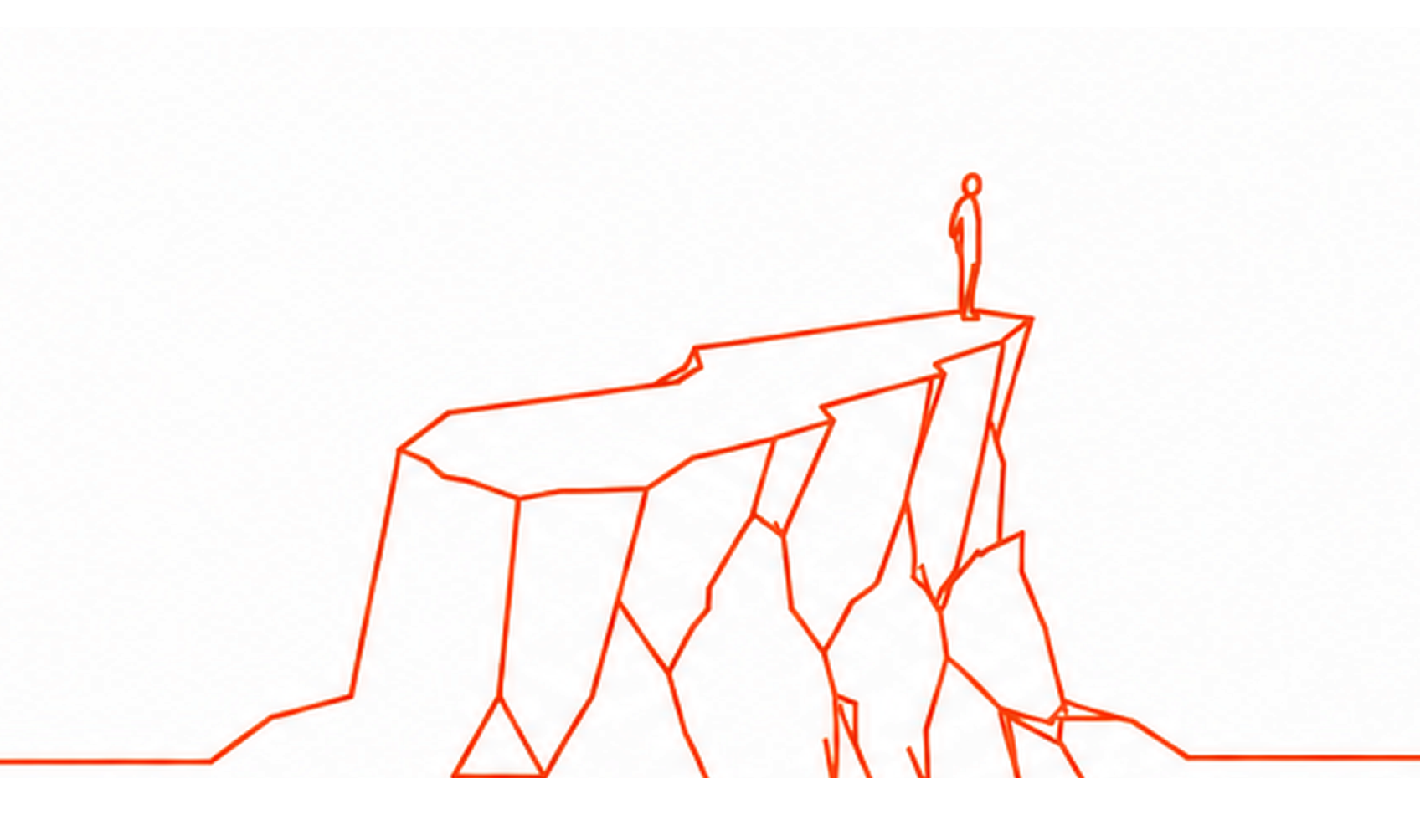 Line illustration of a person standing on a fractured platform.