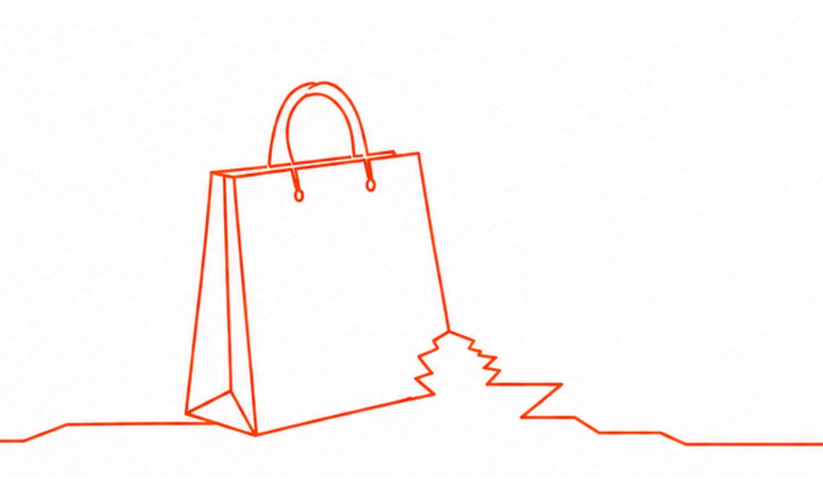 Line illustration of a shopping bag beside a fractured ground line.